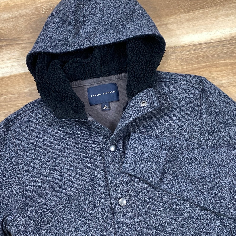 Banana Republic Hoodie‎ Jacket Mens S Minimalist Cotton Sherpa Lined Gray Marled